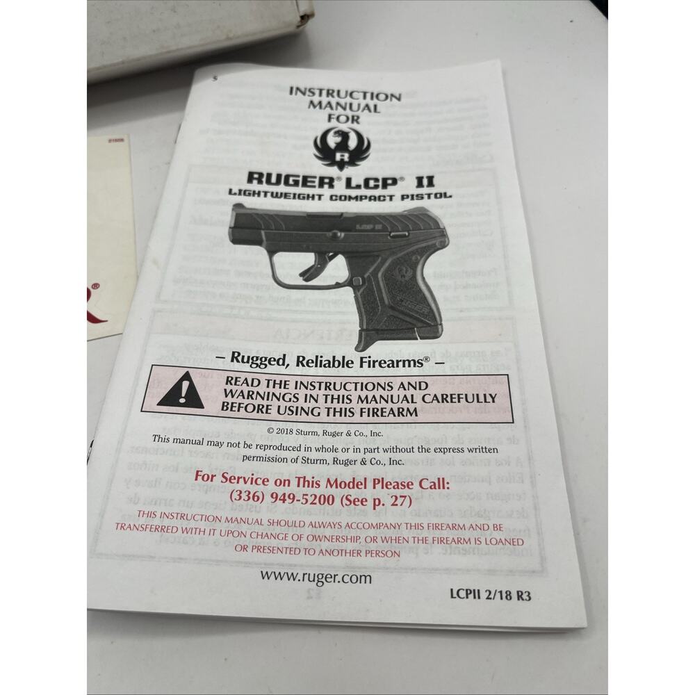 Ruger LCP 2 Factory Box Owner Manual Lock Key Sticker Model 380 Auto - Picture 2 of 9